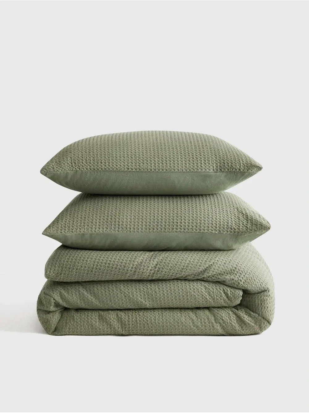 Quince Organic Luxe Honeycomb Duvet Cover Set Olive Full Queen NWT